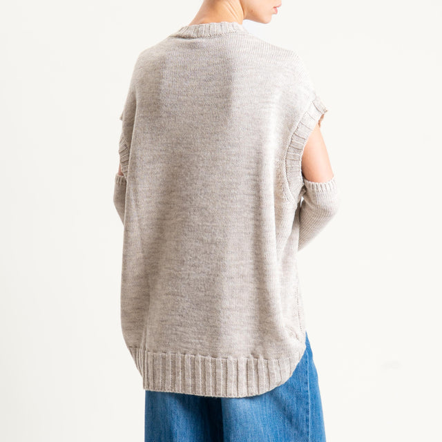 Tensione in-Maglia cannolè stondato misto alpaca con manicotti - beige