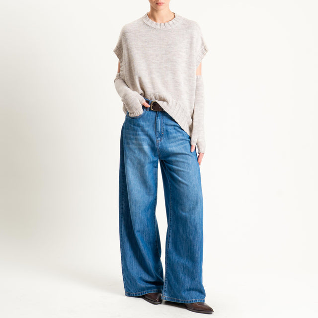 Tensione in-Maglia cannolè stondato misto alpaca con manicotti - beige