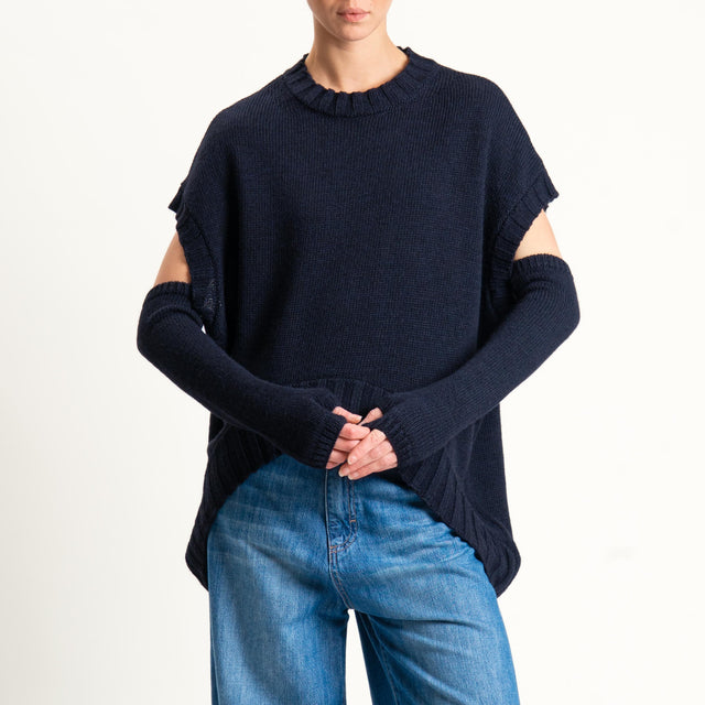 Tensione in-Maglia cannolè stondato misto alpaca con manicotti - blu