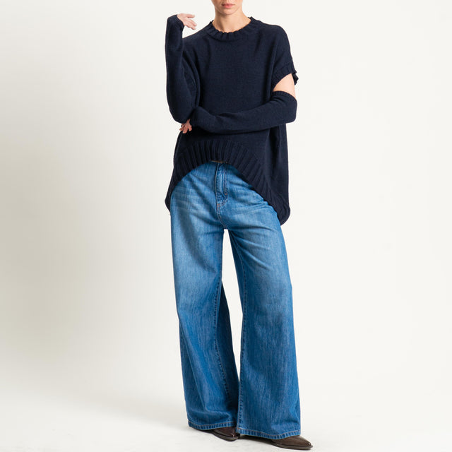 Tensione in-Maglia cannolè stondato misto alpaca con manicotti - blu