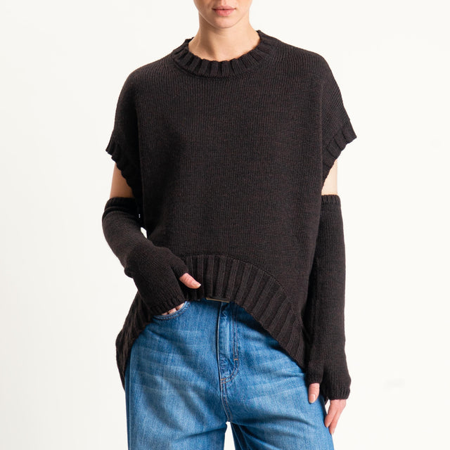 Tensione in-Maglia cannolè stondato misto alpaca con manicotti - marrone