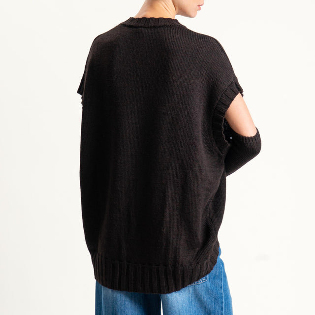 Tensione in-Maglia cannolè stondato misto alpaca con manicotti - marrone