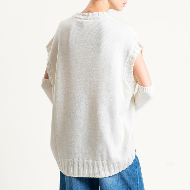 Tensione in-Maglia cannolè stondato misto alpaca con manicotti - panna