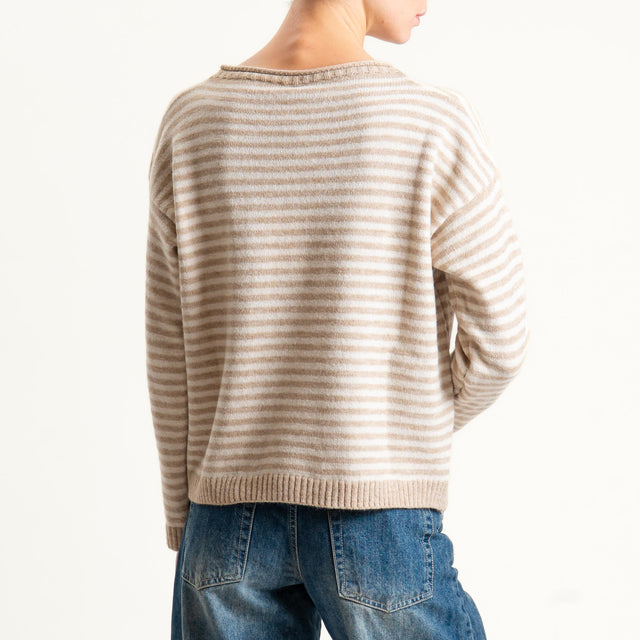 Tensione in-Maglia a righe misto lana - beige/latte