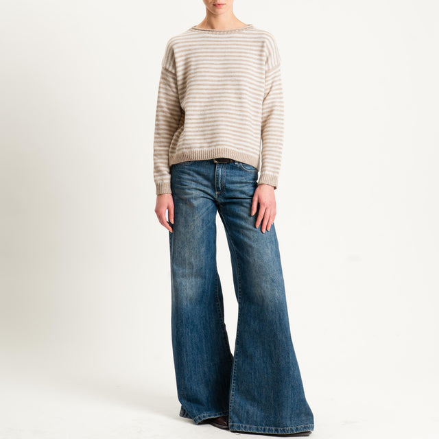 Tensione in-Maglia a righe misto lana - beige/latte