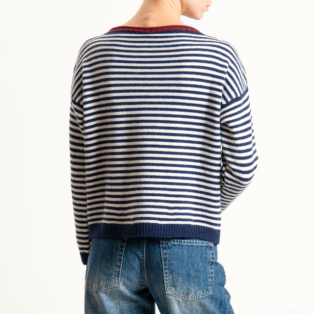 Tensione in-Maglia a righe misto lana - blu/vino/latte