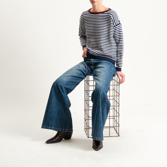 Tensione in-Maglia a righe misto lana - blu/vino/latte