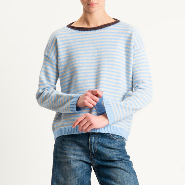 Tensione in-Maglia a righe misto lana - celeste/moro/latte