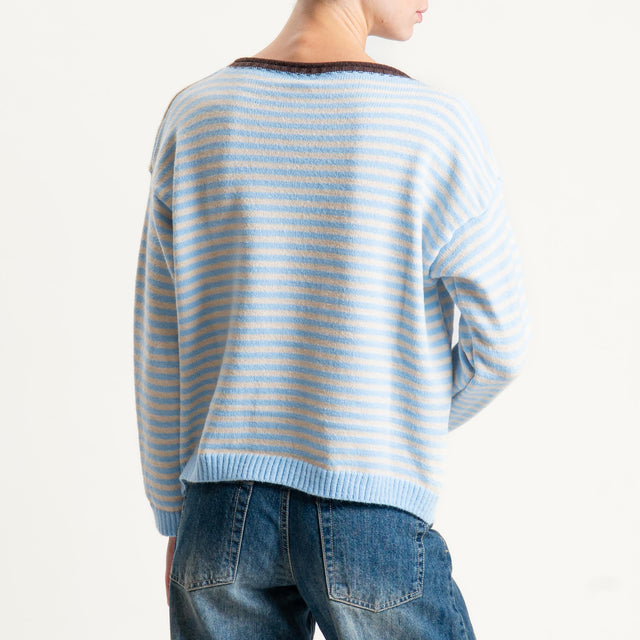 Tensione in-Maglia a righe misto lana - celeste/moro/latte