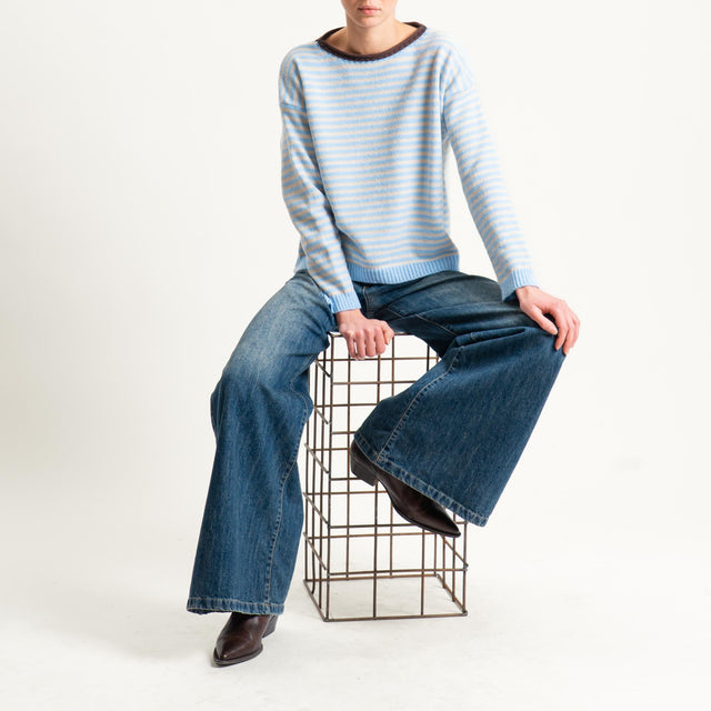 Tensione in-Maglia a righe misto lana - celeste/moro/latte