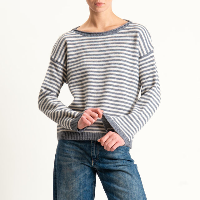 Tensione in-Maglia a righe misto lana - grigio/latte