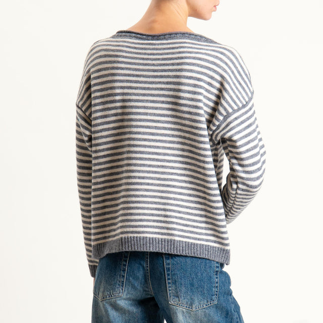 Tensione in-Maglia a righe misto lana - grigio/latte