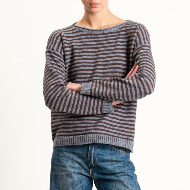 Tensione in-Maglia a righe misto lana - grigio/moro