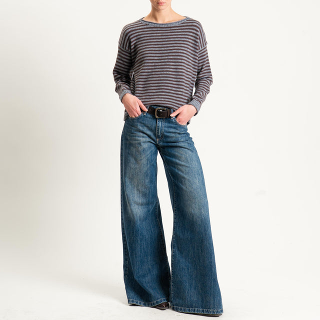 Tensione in-Maglia a righe misto lana - grigio/moro