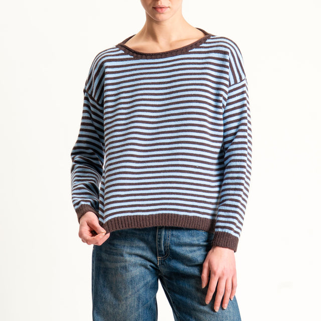 Tensione in-Maglia a righe misto lana - moro/celeste