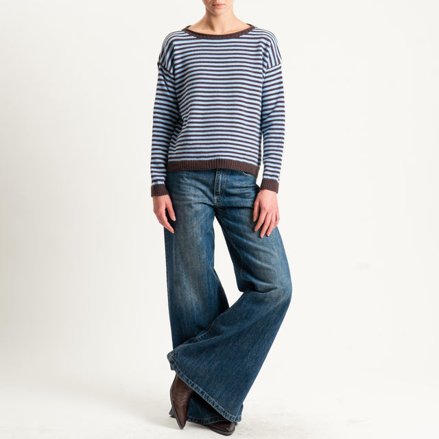 Tensione in-Maglia a righe misto lana - moro/celeste