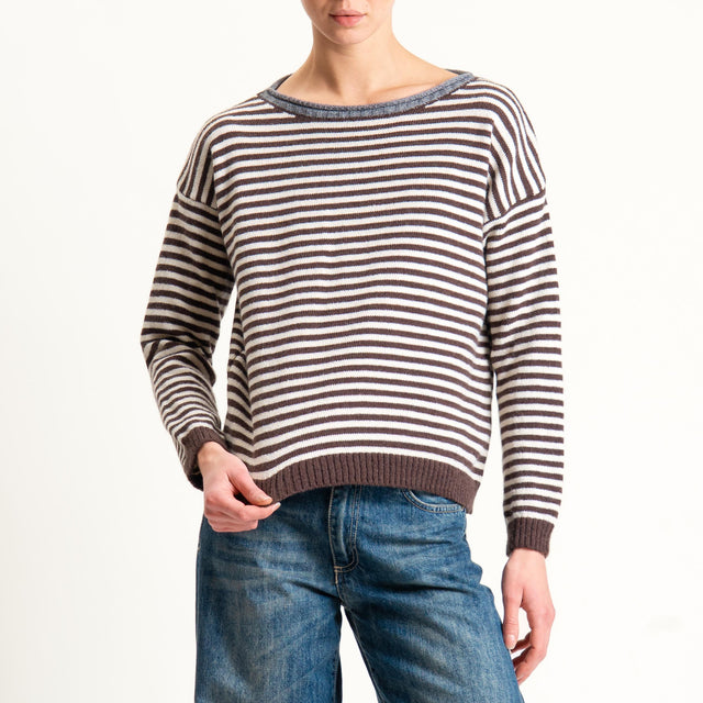 Tensione in-Maglia a righe misto lana - moro/grigio/latte