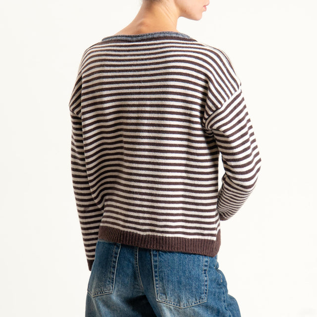 Tensione in-Maglia a righe misto lana - moro/grigio/latte