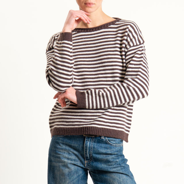 Tensione in-Maglia a righe misto lana - moro/latte