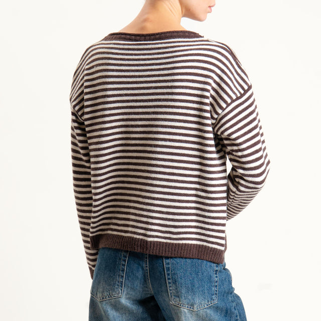 Tensione in-Maglia a righe misto lana - moro/latte