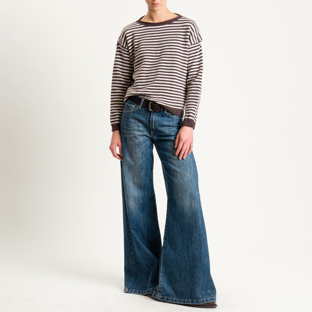 Tensione in-Maglia a righe misto lana - moro/latte