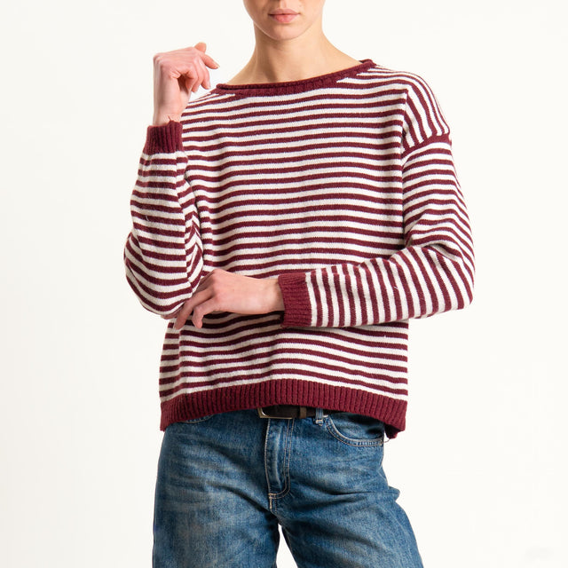 Tensione in-Maglia a righe misto lana - vino/latte