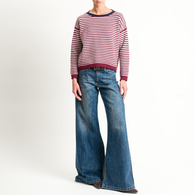 Tensione in-Maglia a righe misto lana - bordeaux/blu/latte