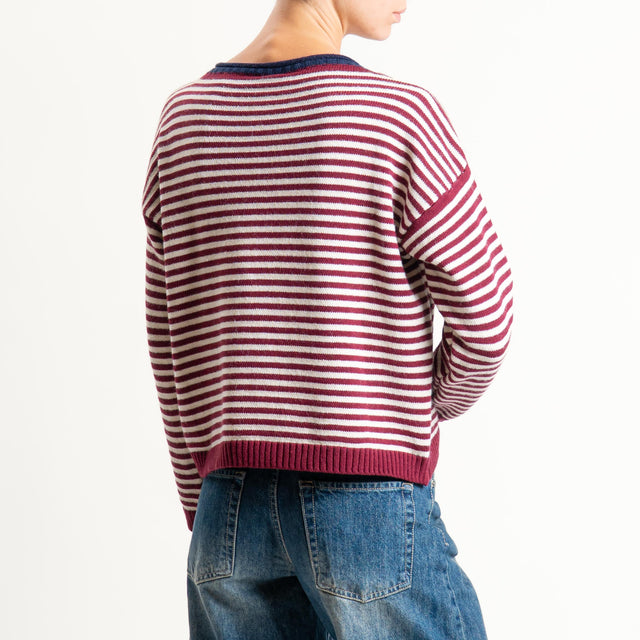 Tensione in-Maglia a righe misto lana - bordeaux/blu/latte