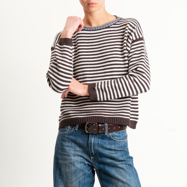 Tensione in-Maglia a righe misto lana - bordeaux/grigio/latte