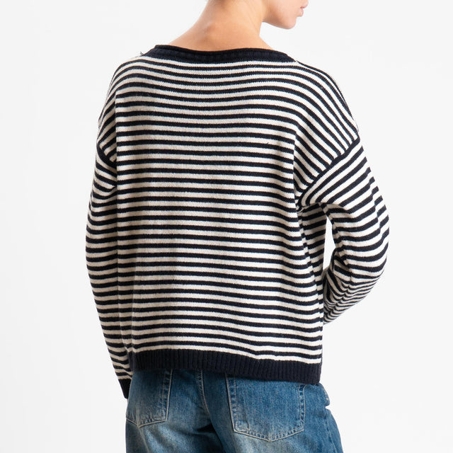 Tensione in-Maglia a righe misto lana - nero/latte