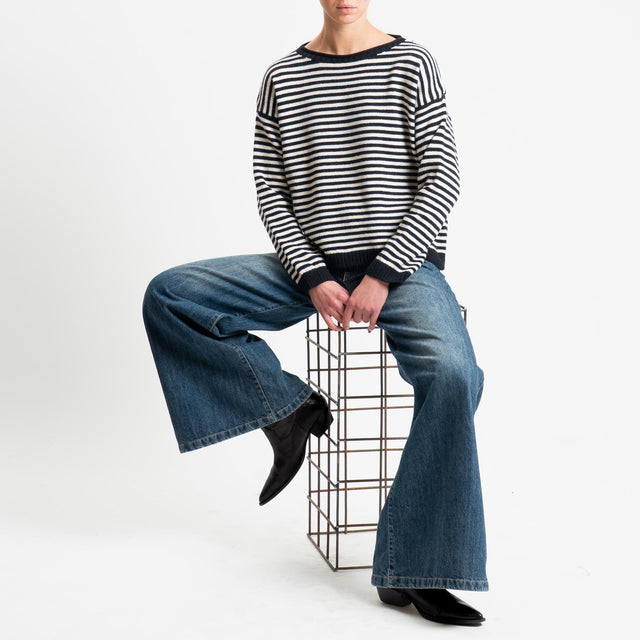 Tensione in-Maglia a righe misto lana - nero/latte