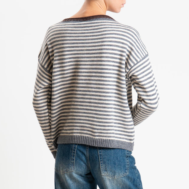 Tensione in-Maglia a righe misto lana - grigio/moro/latte