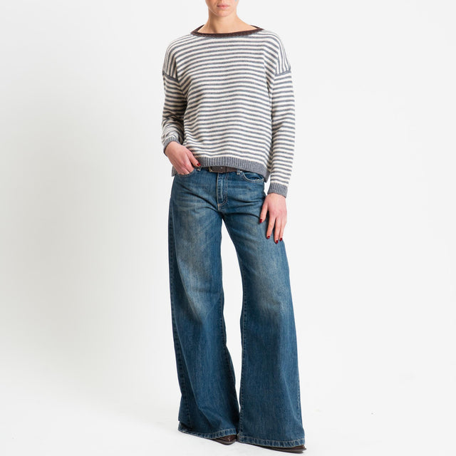 Tensione in-Maglia a righe misto lana - grigio/moro/latte