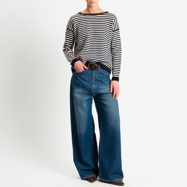 Tensione in-Maglia a righe misto lana - nero/moro/latte