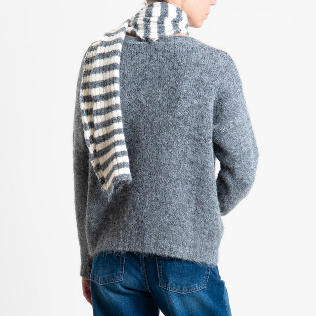 Tensione in-Maglia con sciarpa a righe - antracite/latte
