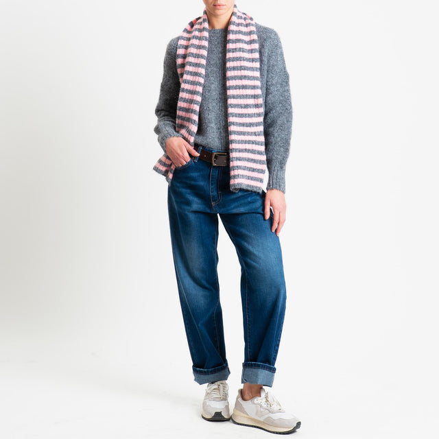 Tensione in-Maglia con sciarpa a righe - antracite/rosa