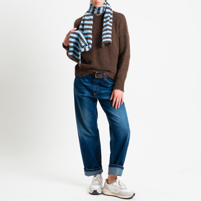 Tensione in-Maglia con sciarpa a righe - moro/celeste