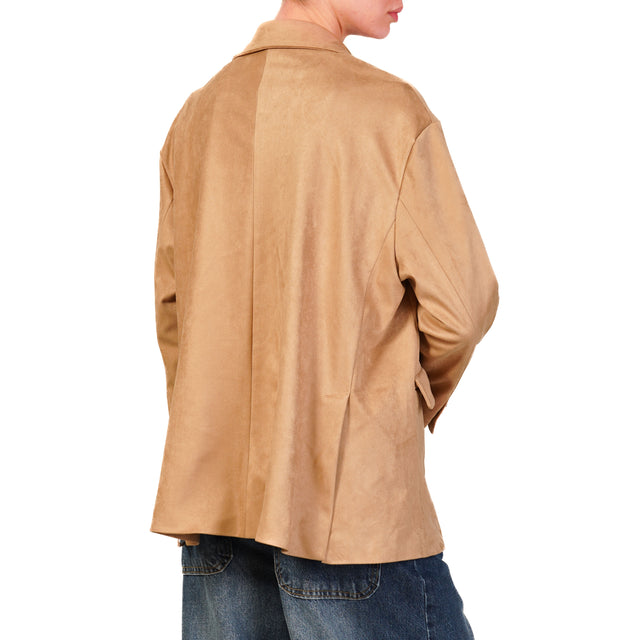Chaqueta efecto ante con efecto tensión y alfiler - camel