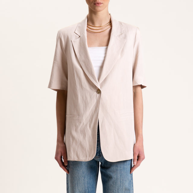 Tensione in-Giacca misto lino mezza manica con spalline - beige