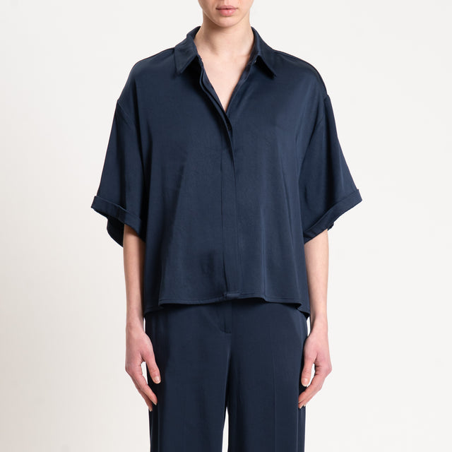 Tensione in-Camicia tencel viscosa elasticizzata  manica scesa - blu
