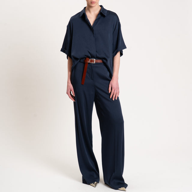 Tensione in-Camicia tencel viscosa elasticizzata  manica scesa - blu