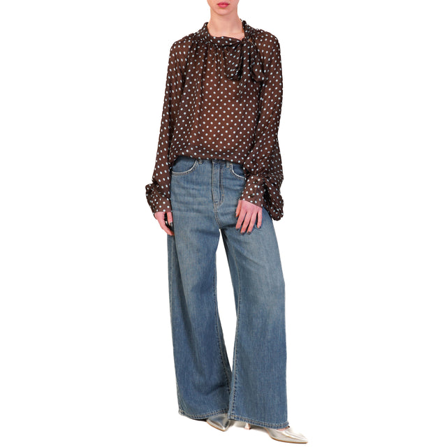Tensione in-Camicia pois con fiocco - moro/celeste