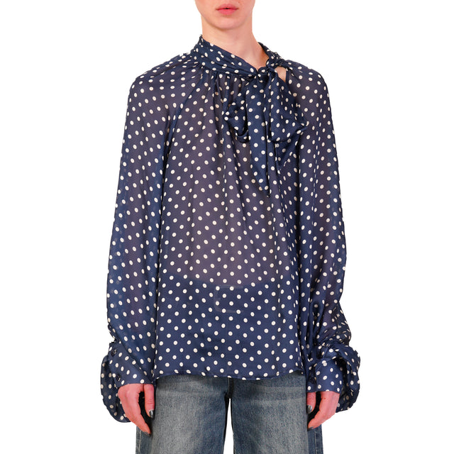 Tensione in-Camicia pois con fiocco - blu/panna