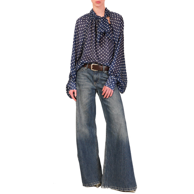 Tensione in-Camicia pois con fiocco - blu/panna