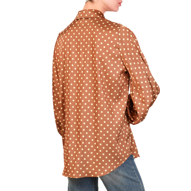 Camisa de lunares con mangas abullonadas - Moca/Amarillo