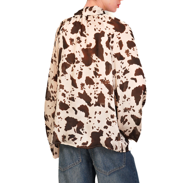Camiseta con estampado de vaca y lazo en color beige/marrón oscuro