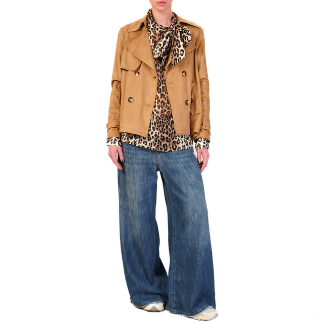 Tensione in-Blusa in mussola animalier con fiocco - beige/nero