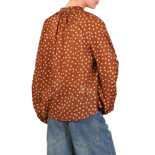 Camisa de muselina de lunares con tensión - Moca/Azul claro