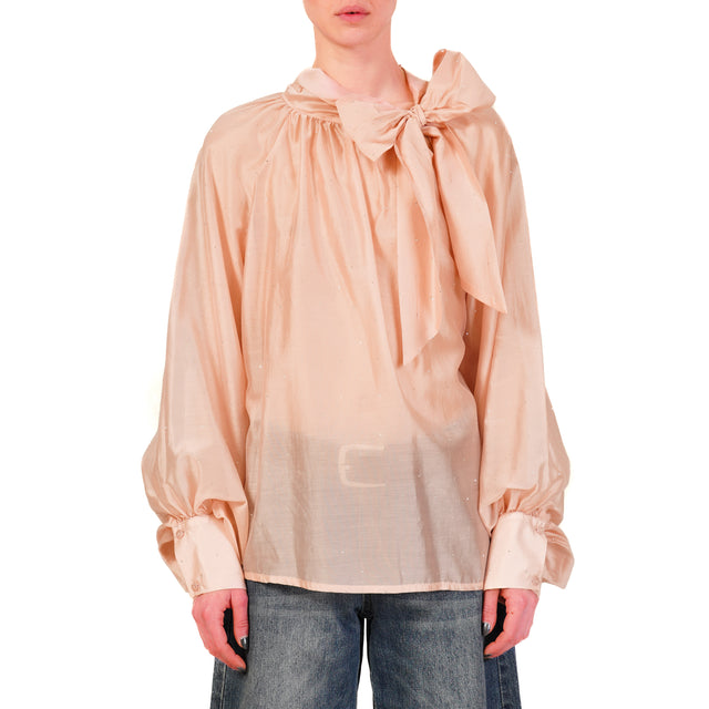 Tensione in-Blusa in mussola dettaglio strass - rosa