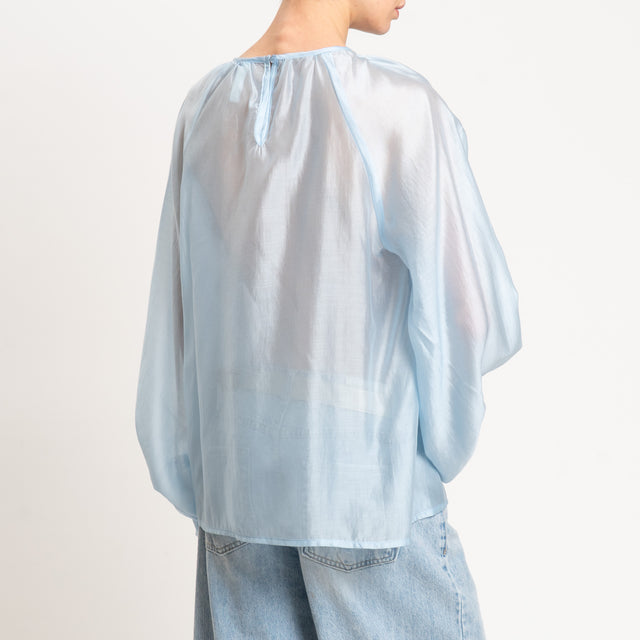 Tensione in-Blusa mussola manica palloncino - celeste